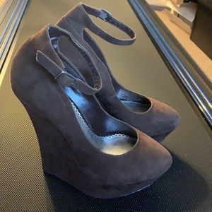 Bebe Brown Suede Wedge Pumps